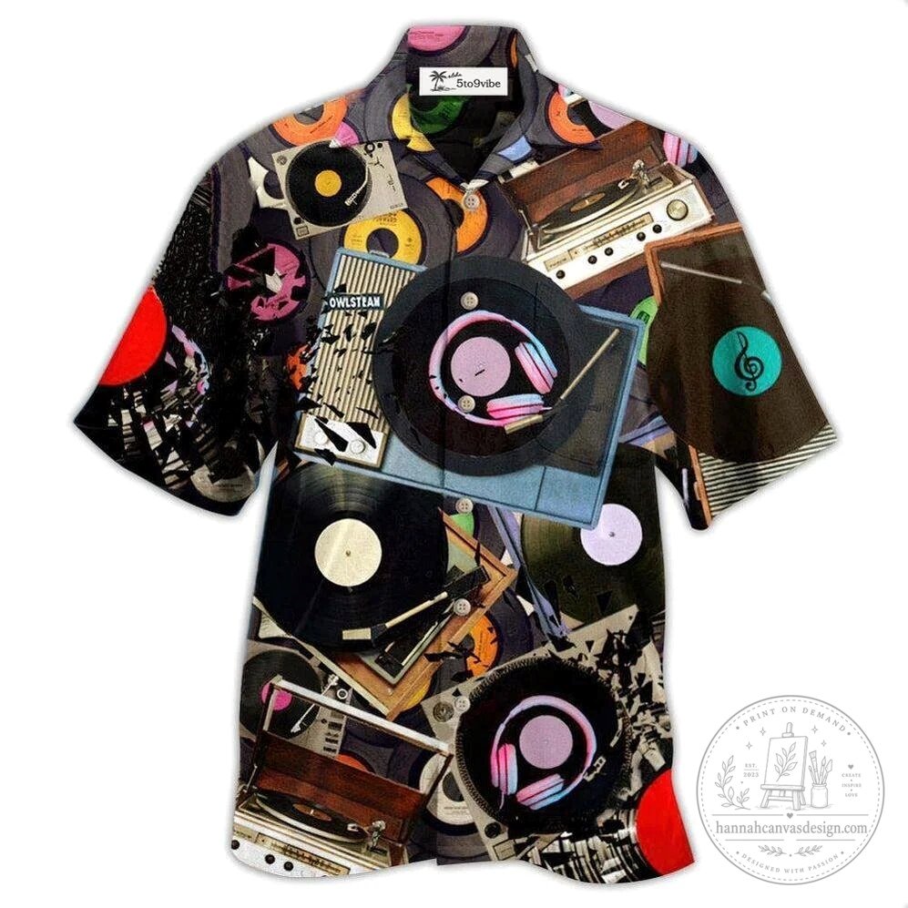 Vintage Record Player and Vinyl Music Lover Hawaiian Shirt