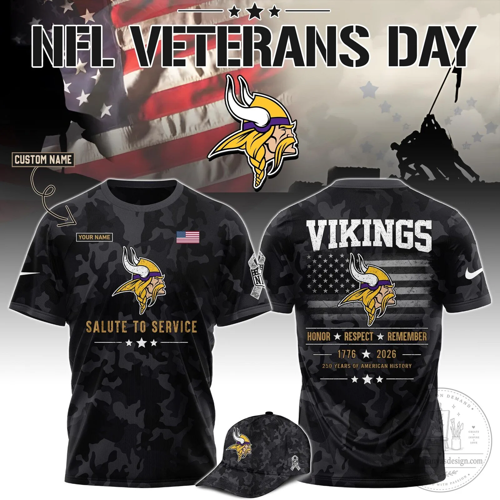 Minnesota Vikings Veterans Day Salute To Service American Flag T-Shirt