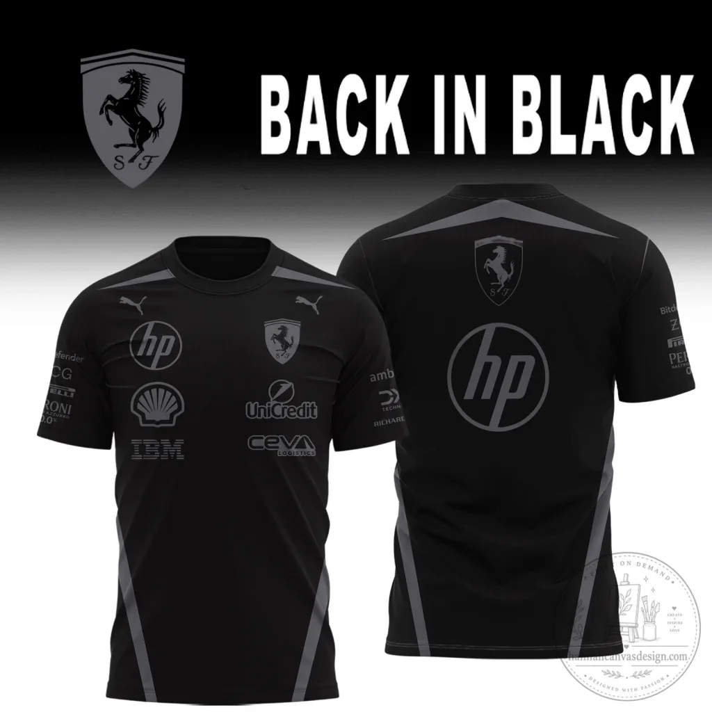 Scuderia Ferrari Formula One Team Black Back in Black Racing T-Shirt Scuderia Ferrari Formula One Team Black Back in Black Racing T-Shirt