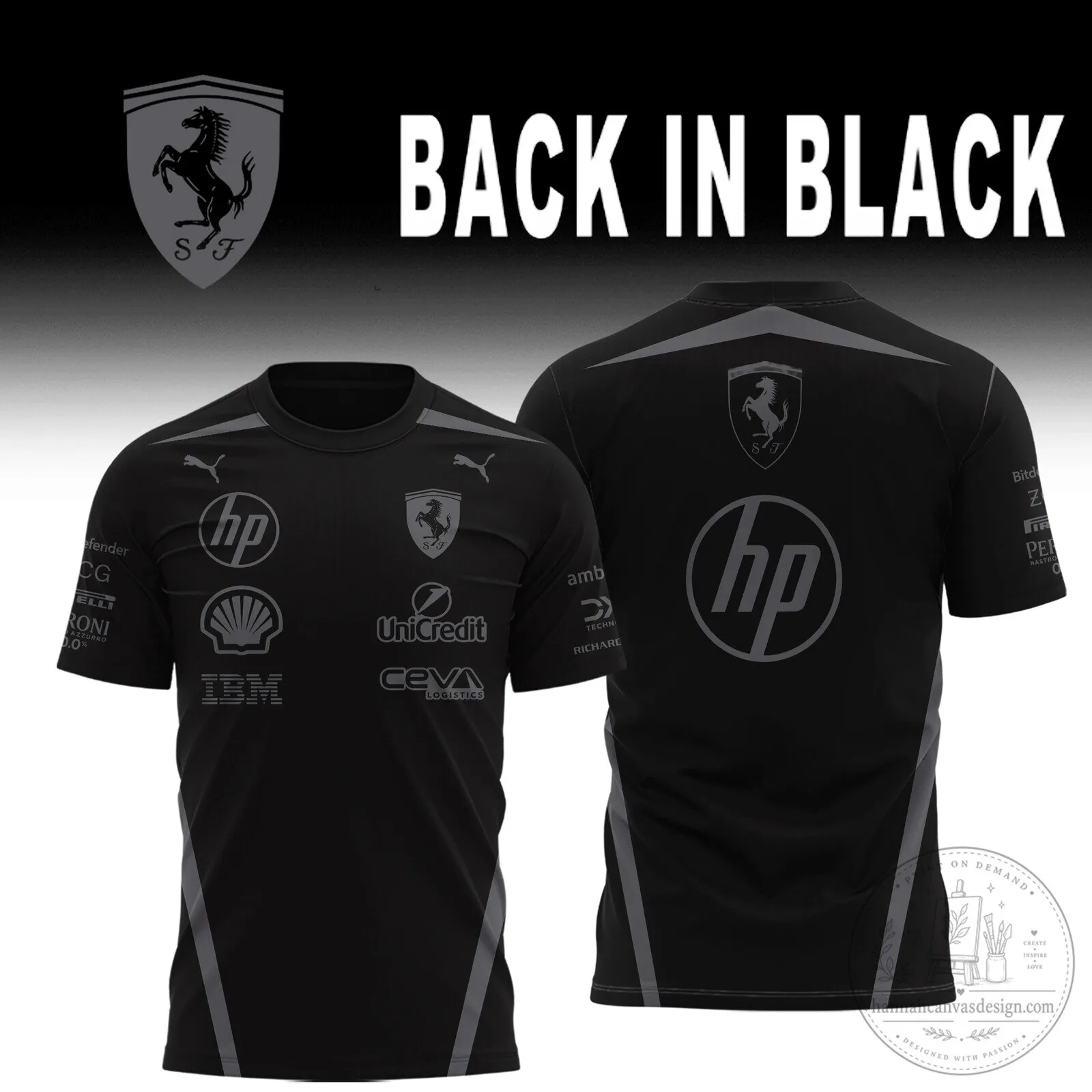 Scuderia Ferrari Formula One Team Black Back in Black Racing T-Shirt