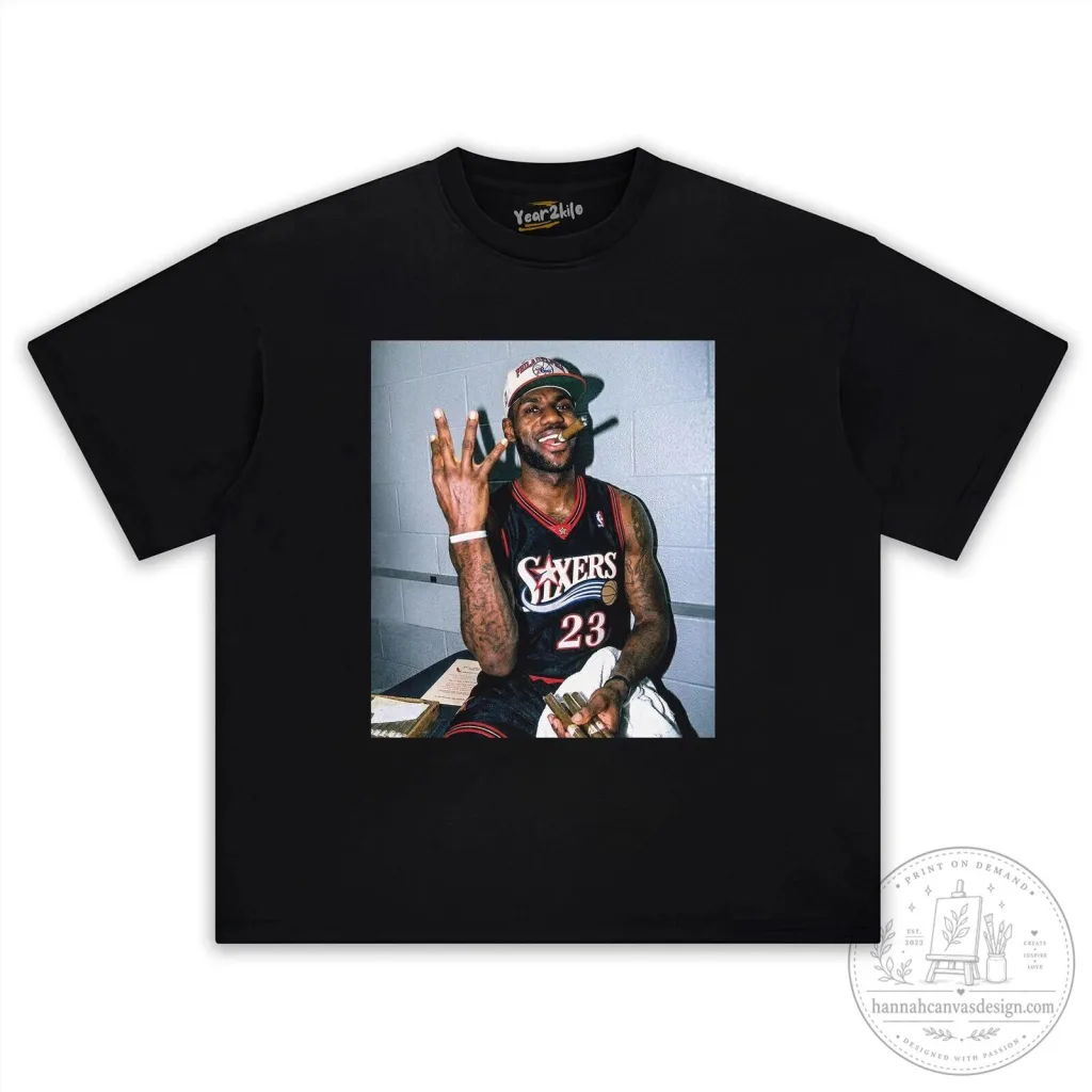 LeBron James Philadelphia 76ers Black Basketball Graphic T-Shirt LeBron James Philadelphia 76ers Black Basketball Graphic T-Shirt