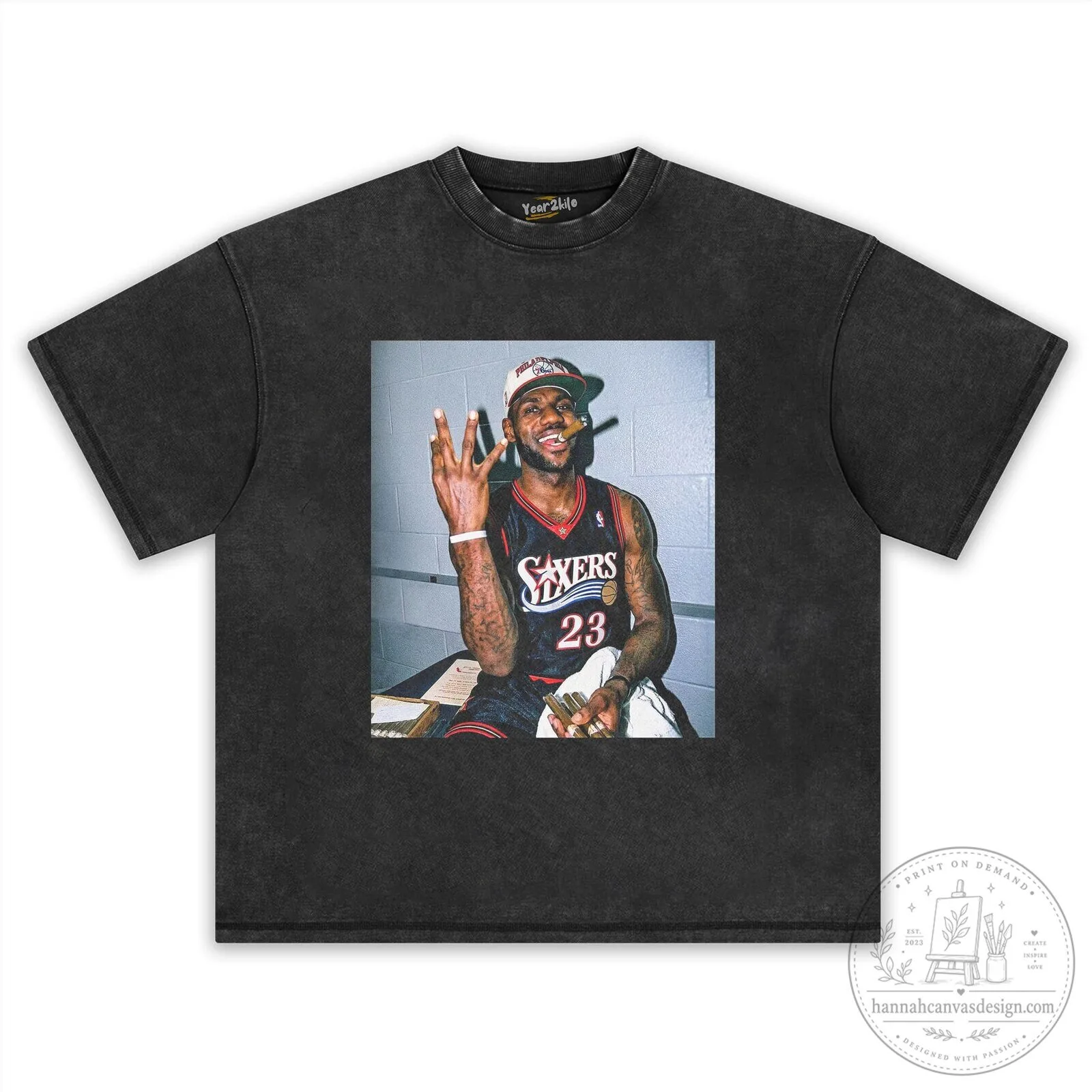 LeBron James Philadelphia 76ers Black Basketball Graphic T-Shirt 8 LeBron James Philadelphia 76ers Black Basketball Graphic T-Shirt