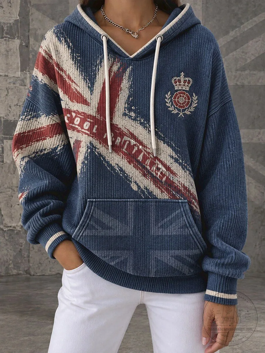 Cool Britannia Union Jack Flag Distressed Print Hoodie