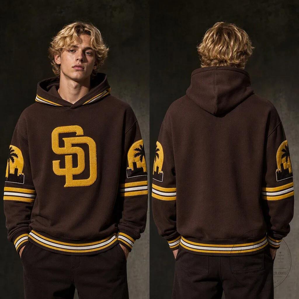 San Diego Padres Brown Baseball Team Logo Striped Hooded Sweatshirt