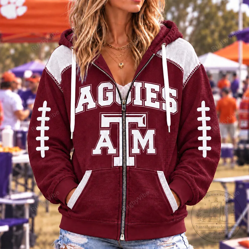 Texas A&M Aggies Football Team Maroon and White Full-Zip Hoodie