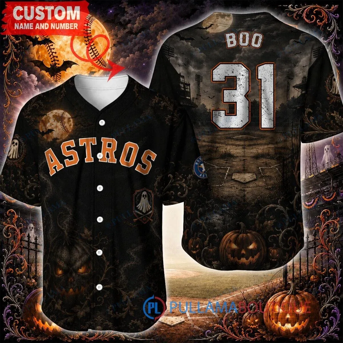 Houston Astros Baseball Halloween Custom Name and Number Jersey