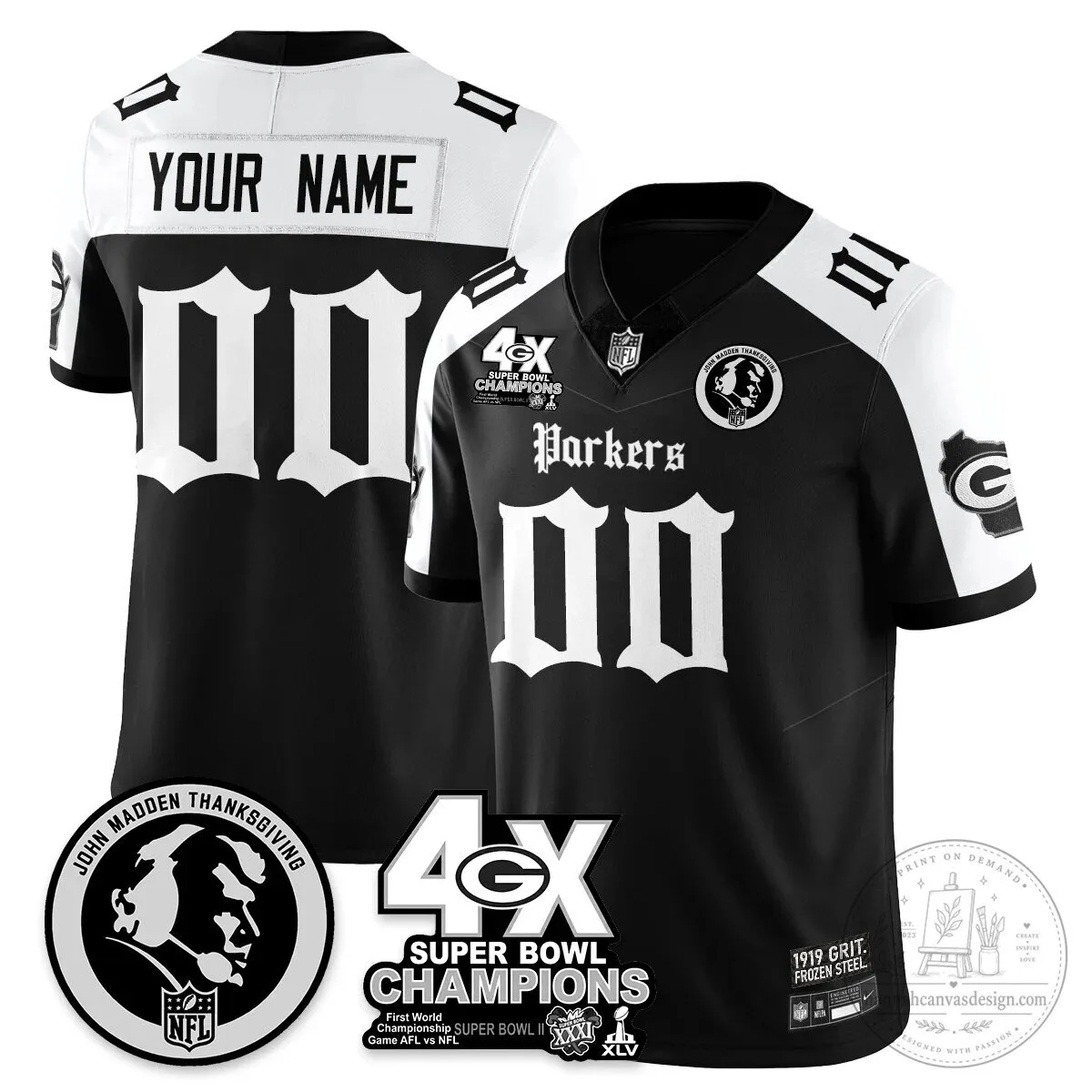 GB Gothic Vapor Limited Custom Jersey - John Madden Patch - Stitched