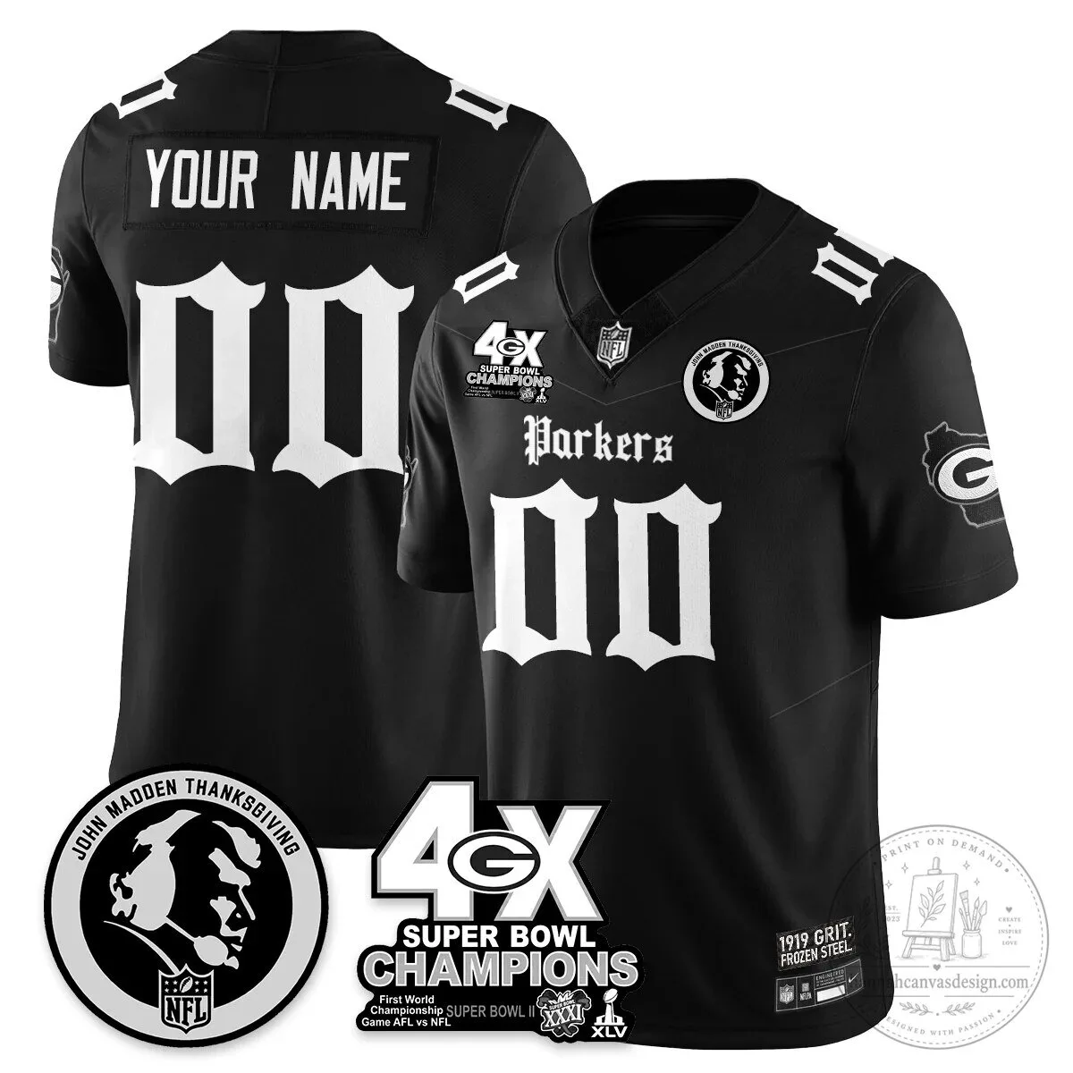 GB Gothic Vapor Limited Custom Jersey - John Madden Patch - Stitched 4 GB Gothic Vapor Limited Custom Jersey - John Madden Patch - Stitched