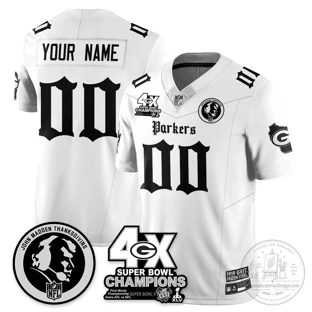 GB Gothic Vapor Limited Custom Jersey - John Madden Patch - Stitched 5 GB Gothic Vapor Limited Custom Jersey - John Madden Patch - Stitched