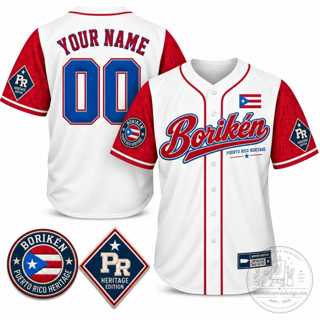 Puerto Rico Boriken Heritage Custom Name Baseball Jersey Puerto Rico Boriken Heritage Custom Name Baseball Jersey
