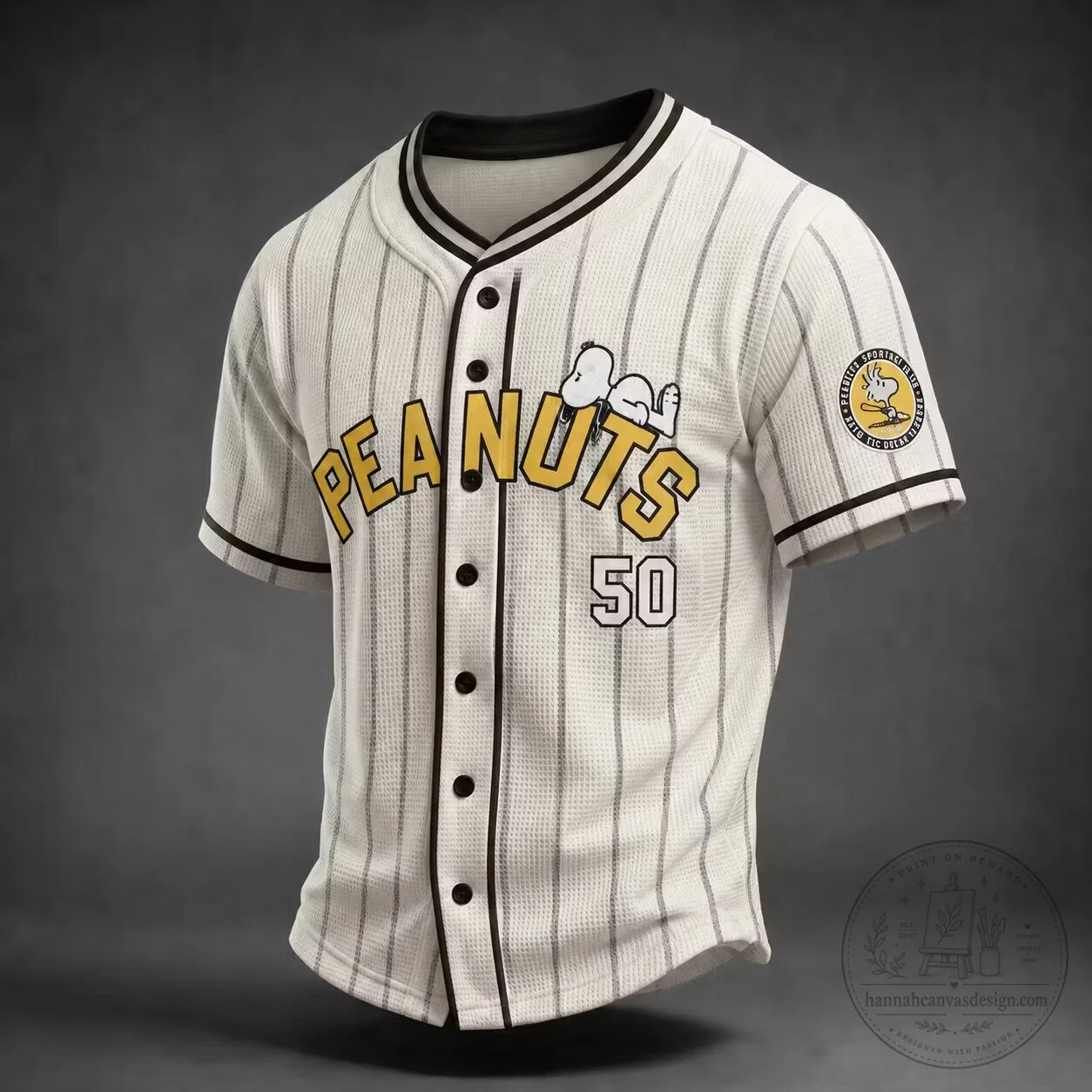 Peanuts Snoopy Baseball Team Pinstripe Button-Up Baseball Jersey