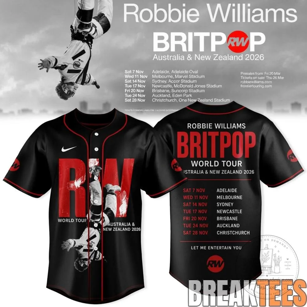 Robbie Williams Britpop World Tour Australia New Zealand 2026 Baseball Jersey
