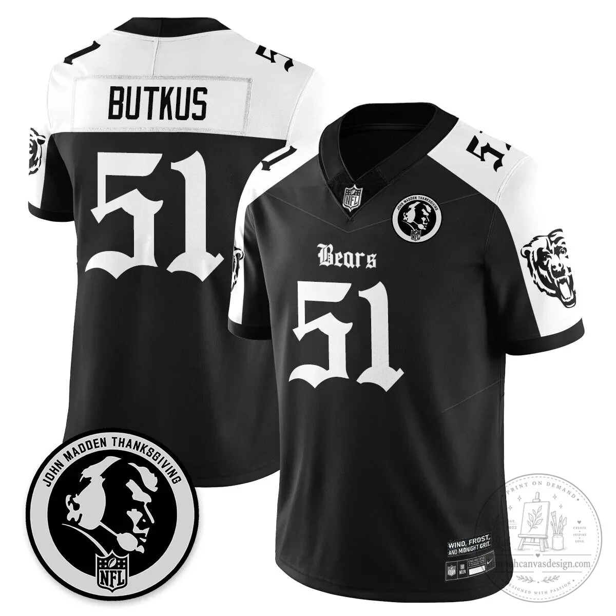 John Madden Chicago Bears Justin Fields Black Football Jersey 28 John Madden Chicago Bears Justin Fields Black Football Jersey