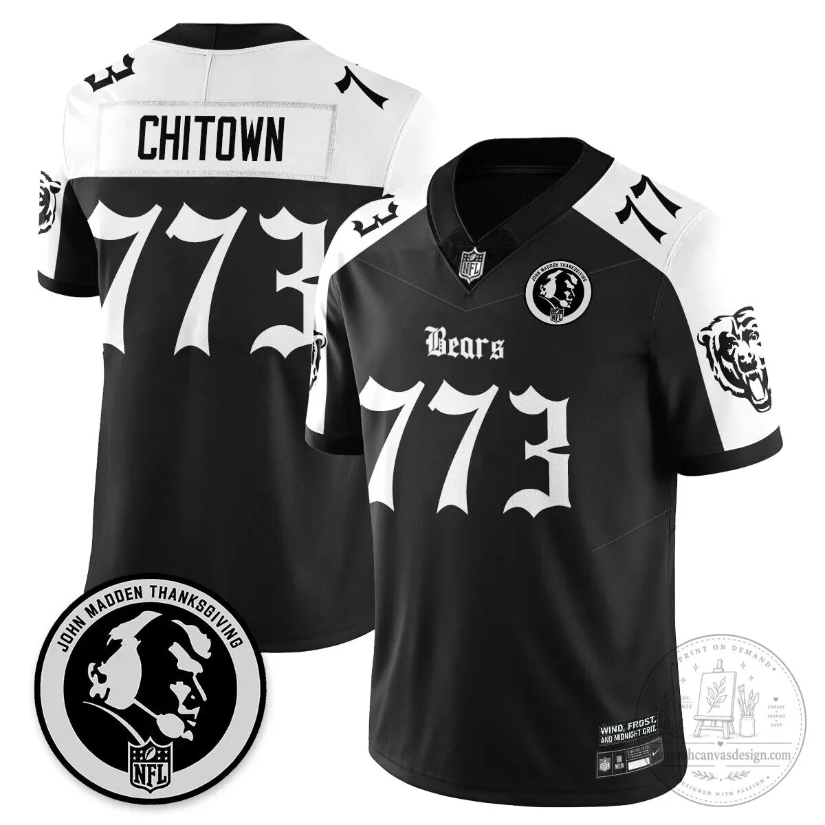 John Madden Chicago Bears Justin Fields Black Football Jersey 29 John Madden Chicago Bears Justin Fields Black Football Jersey