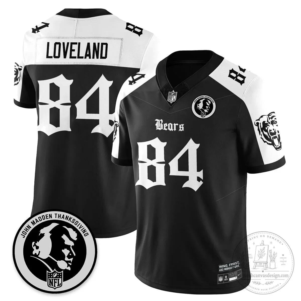 John Madden Chicago Bears Justin Fields Black Football Jersey 30 John Madden Chicago Bears Justin Fields Black Football Jersey