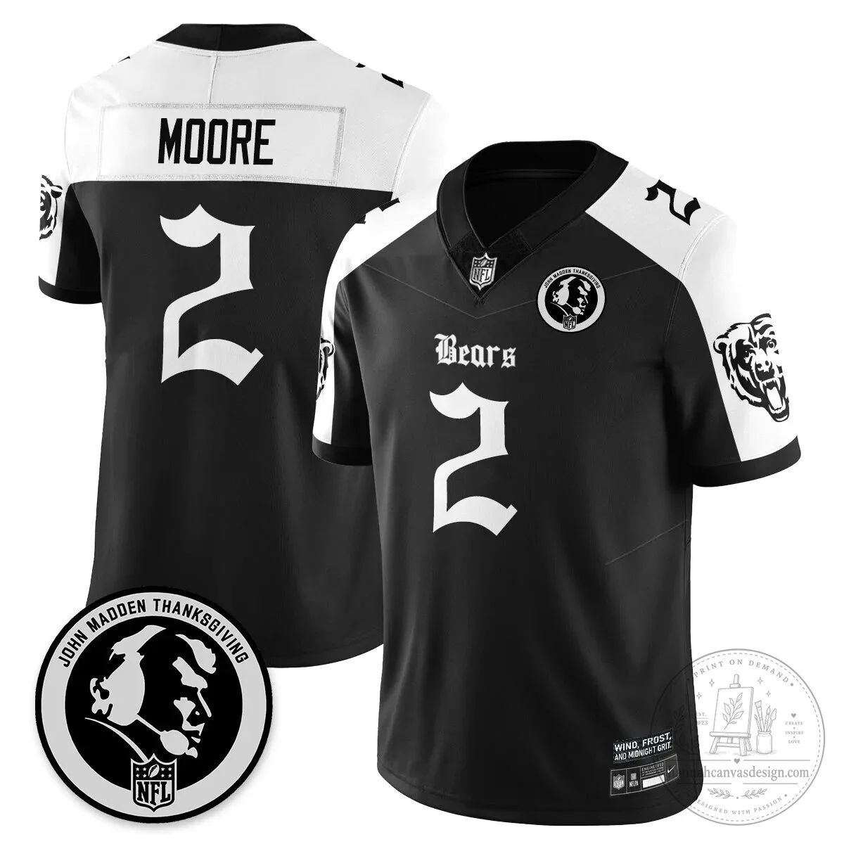 John Madden Chicago Bears Justin Fields Black Football Jersey 31 John Madden Chicago Bears Justin Fields Black Football Jersey