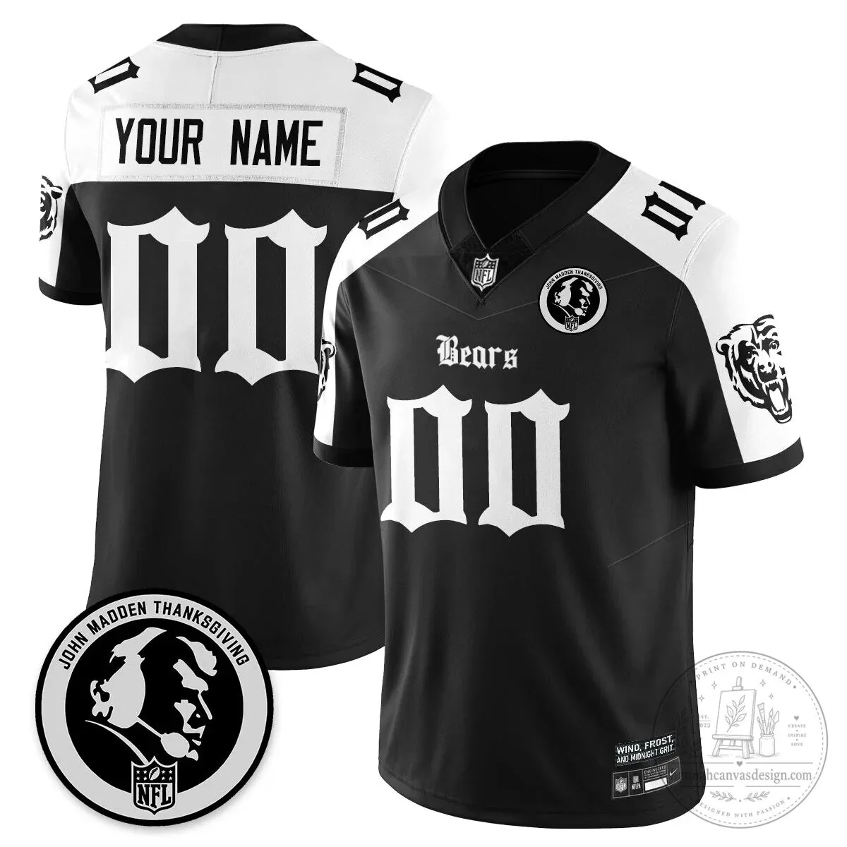 John Madden Chicago Bears Justin Fields Black Football Jersey 35 John Madden Chicago Bears Justin Fields Black Football Jersey