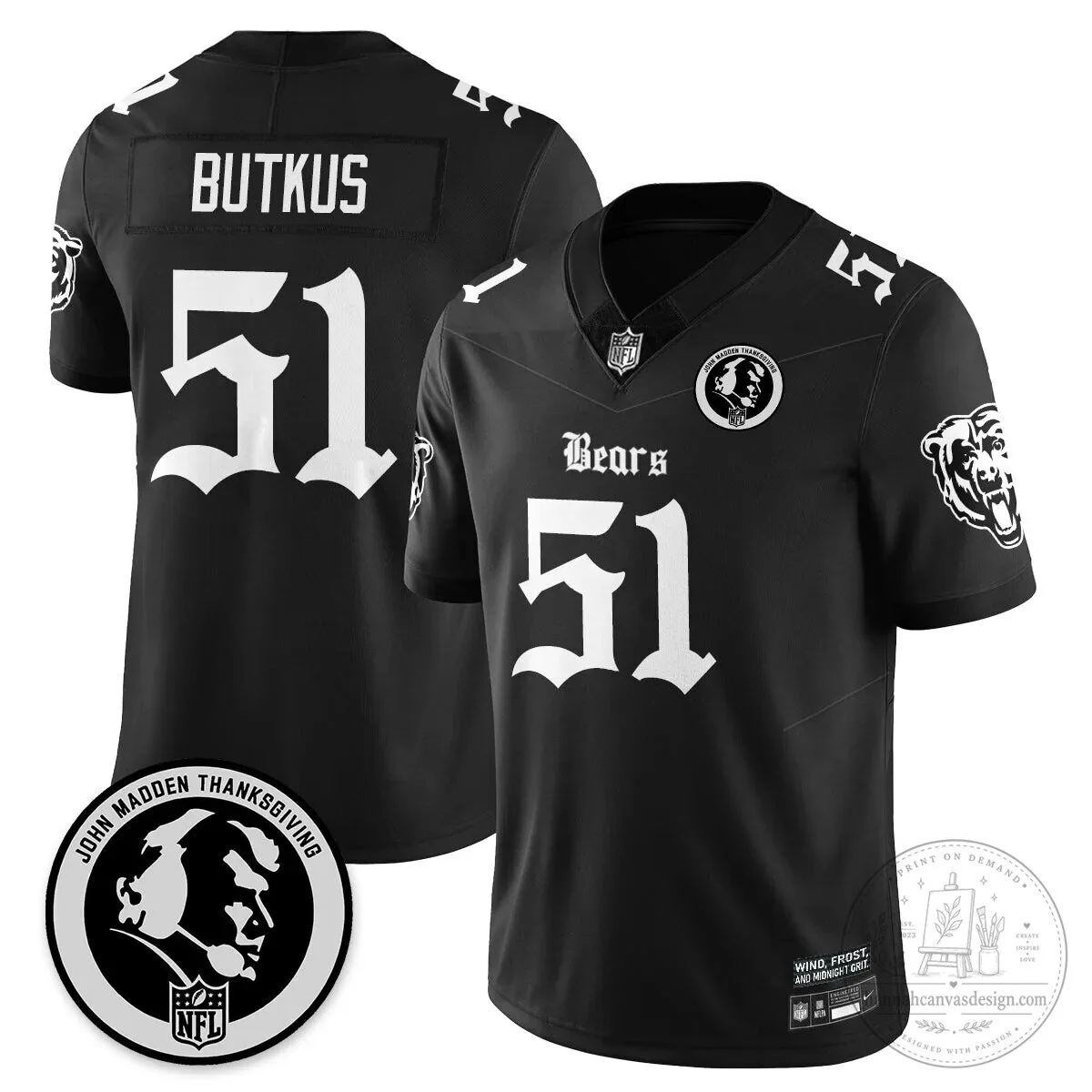 John Madden Chicago Bears Justin Fields Black Football Jersey 37 John Madden Chicago Bears Justin Fields Black Football Jersey