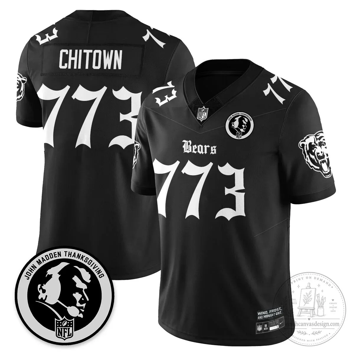 John Madden Chicago Bears Justin Fields Black Football Jersey 38 John Madden Chicago Bears Justin Fields Black Football Jersey
