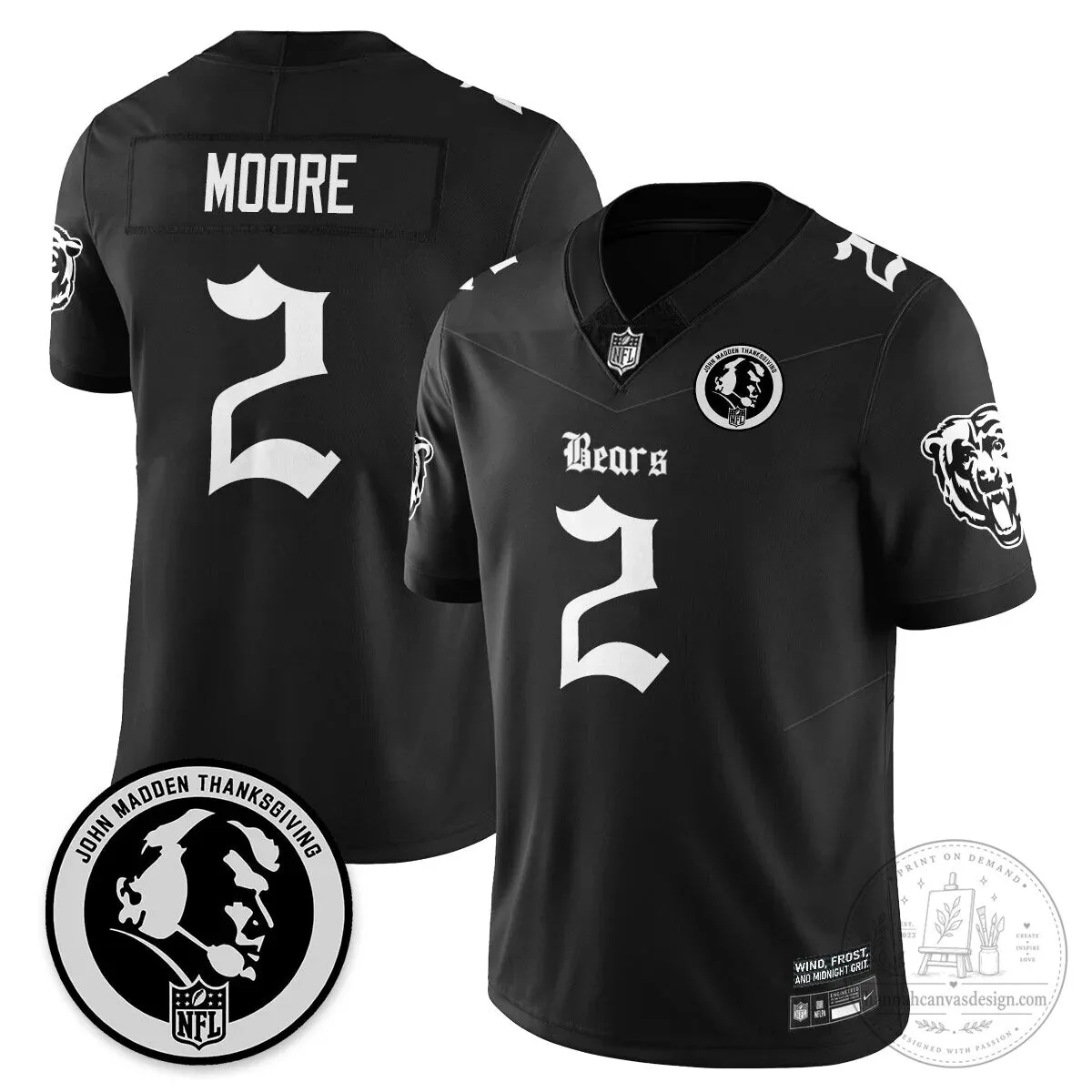 John Madden Chicago Bears Justin Fields Black Football Jersey 40 John Madden Chicago Bears Justin Fields Black Football Jersey