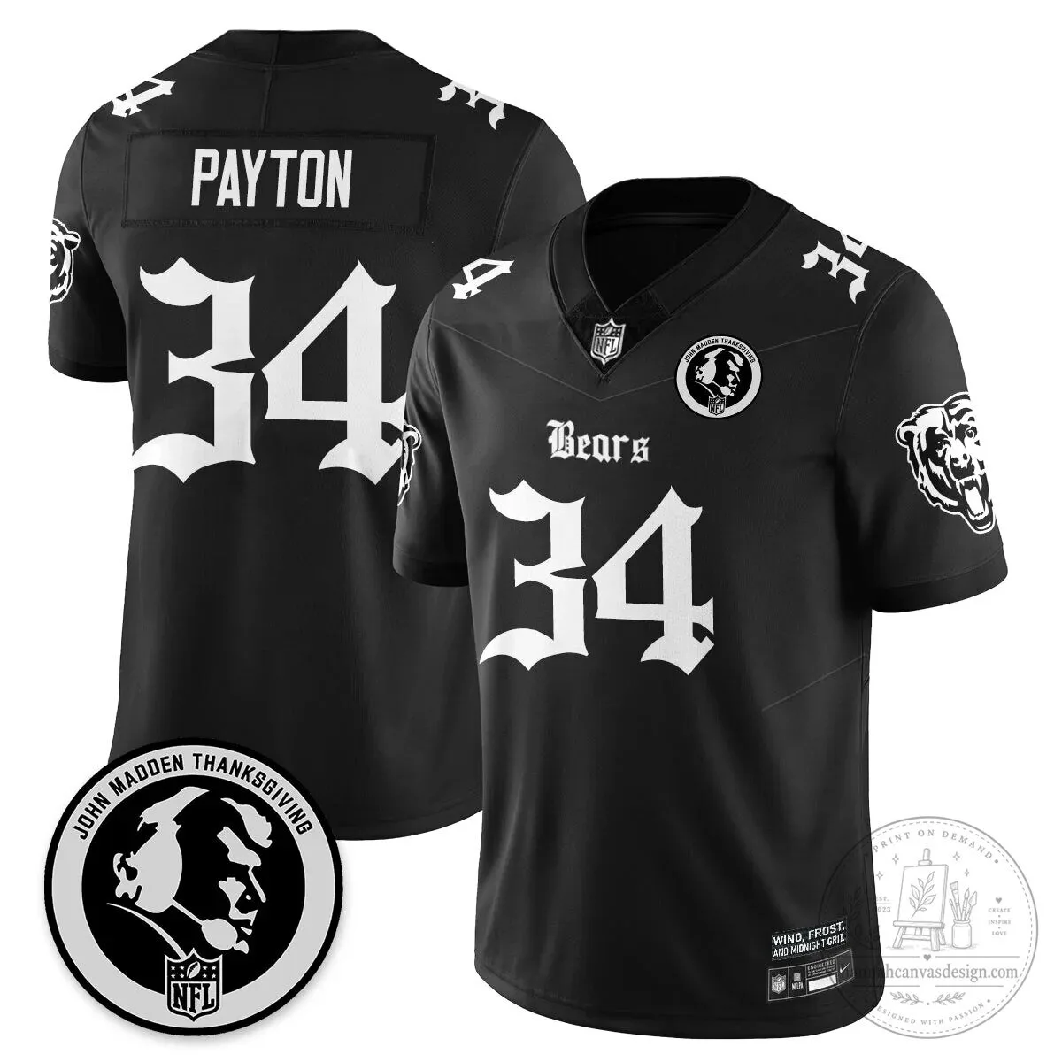 John Madden Chicago Bears Justin Fields Black Football Jersey 42 John Madden Chicago Bears Justin Fields Black Football Jersey