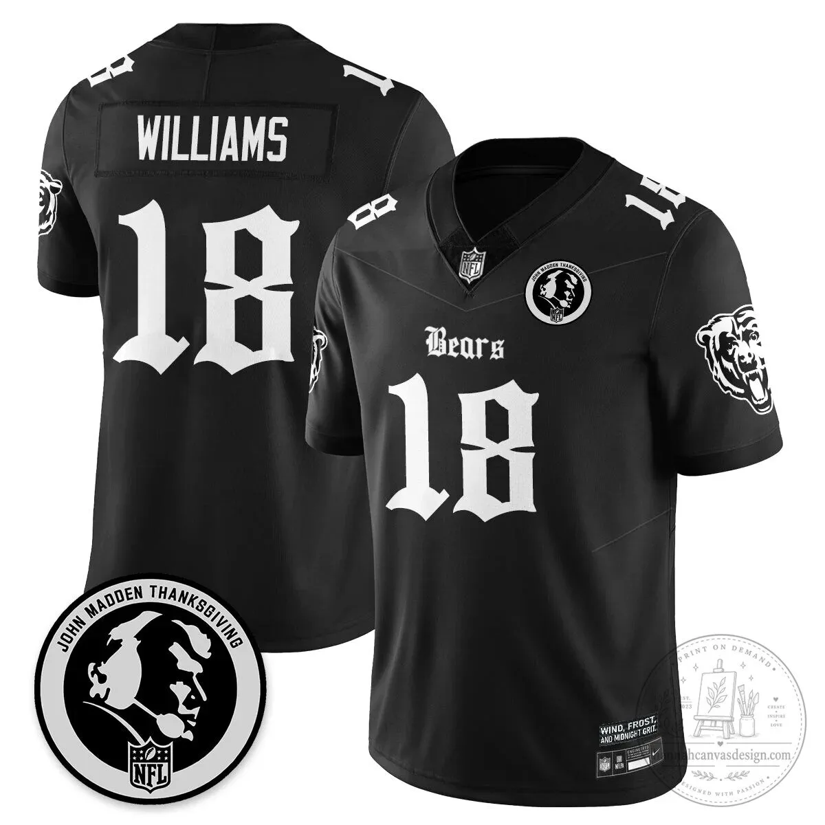 John Madden Chicago Bears Justin Fields Black Football Jersey 43 John Madden Chicago Bears Justin Fields Black Football Jersey