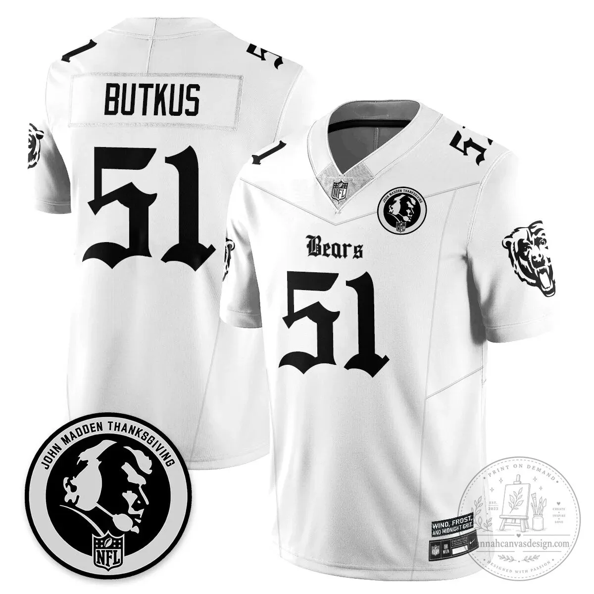 John Madden Chicago Bears Justin Fields Black Football Jersey 46 John Madden Chicago Bears Justin Fields Black Football Jersey