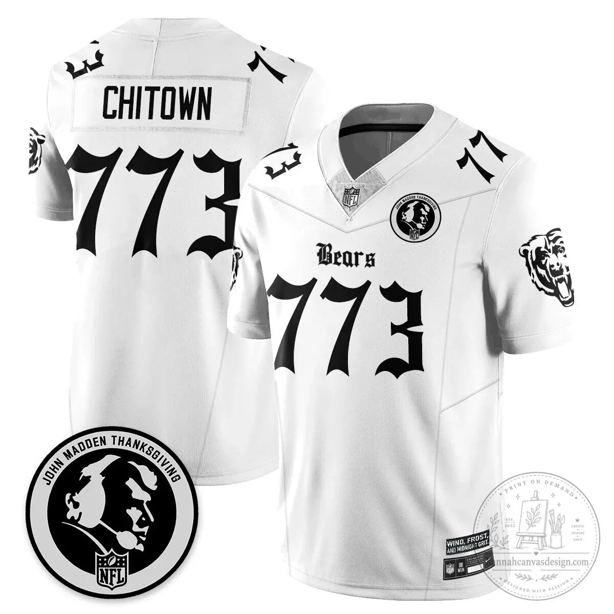 John Madden Chicago Bears Justin Fields Black Football Jersey 47 John Madden Chicago Bears Justin Fields Black Football Jersey