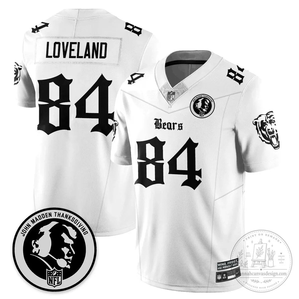 John Madden Chicago Bears Justin Fields Black Football Jersey 48 John Madden Chicago Bears Justin Fields Black Football Jersey