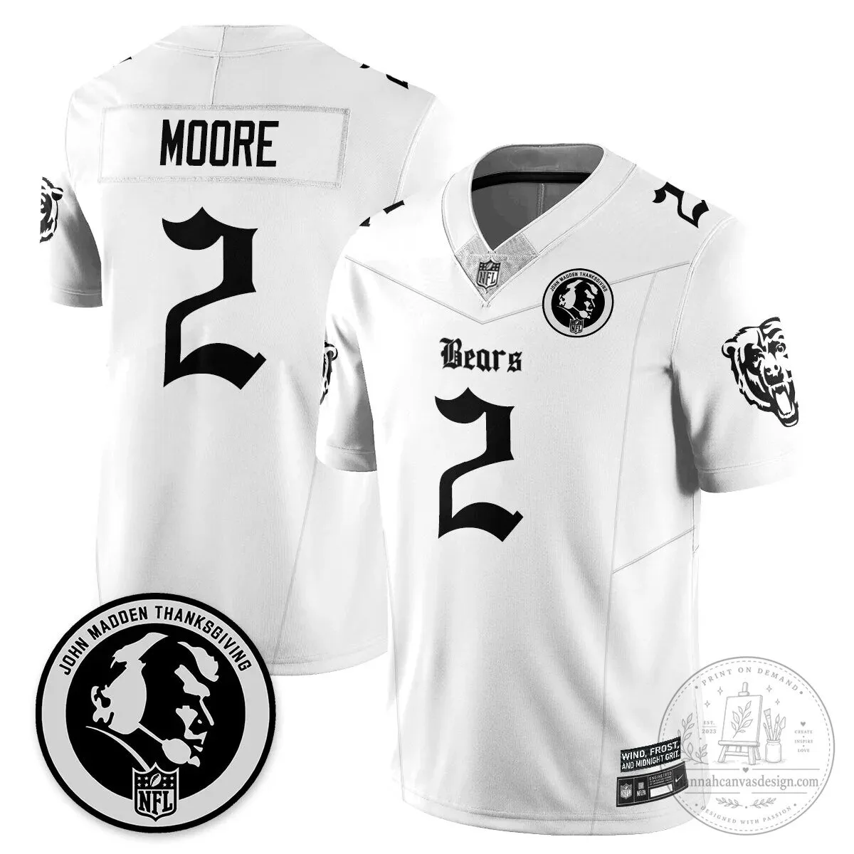 John Madden Chicago Bears Justin Fields Black Football Jersey 49 John Madden Chicago Bears Justin Fields Black Football Jersey