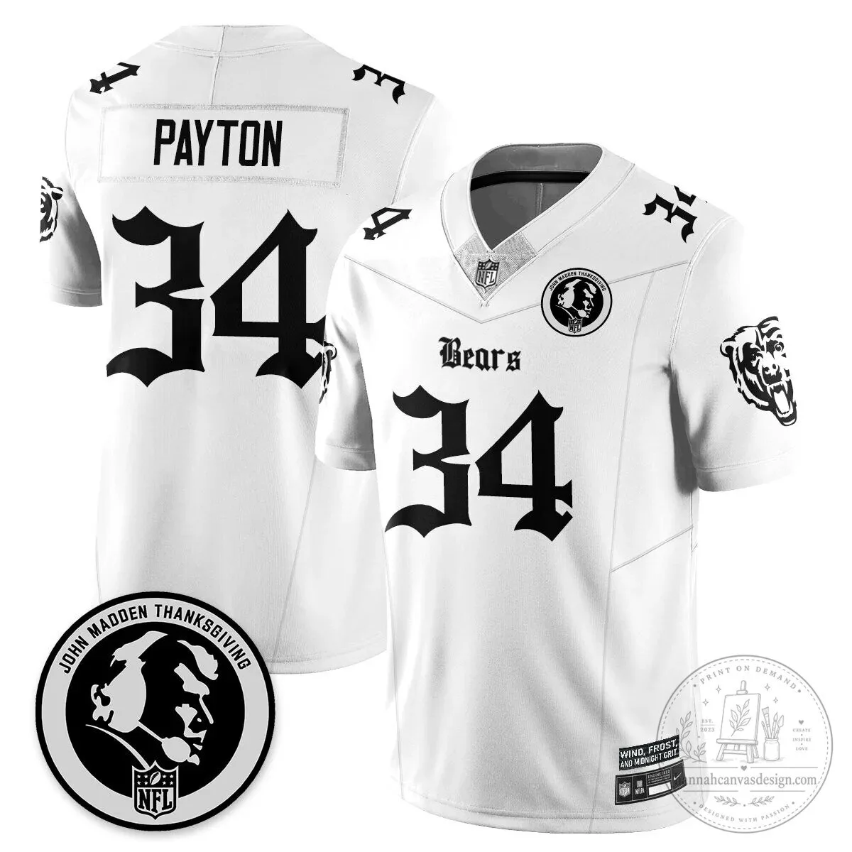 John Madden Chicago Bears Justin Fields Black Football Jersey 51 John Madden Chicago Bears Justin Fields Black Football Jersey