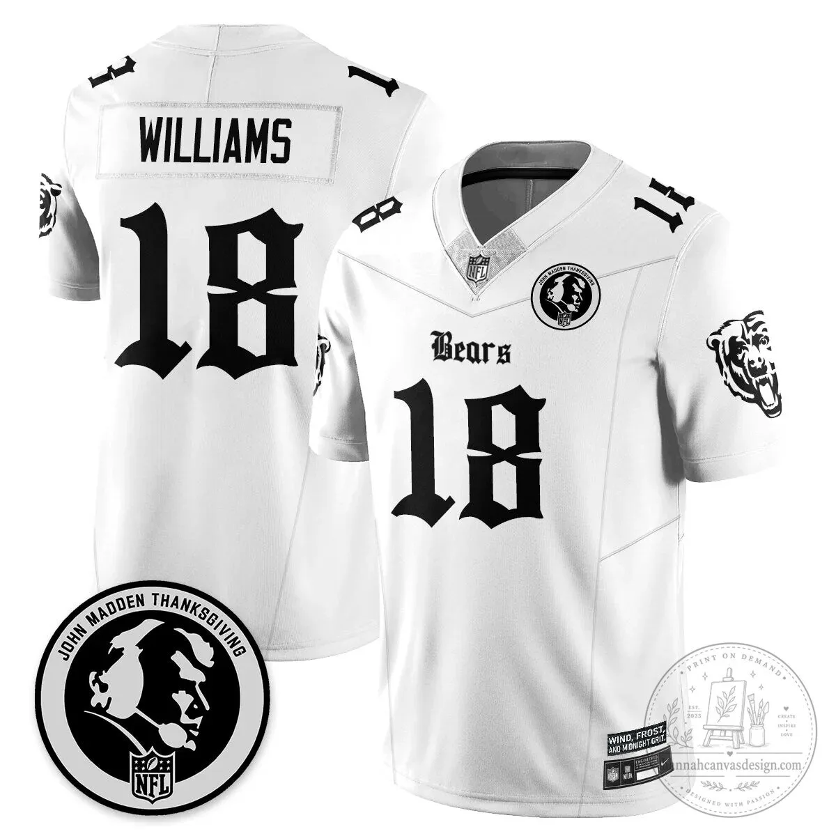 John Madden Chicago Bears Justin Fields Black Football Jersey 52 John Madden Chicago Bears Justin Fields Black Football Jersey