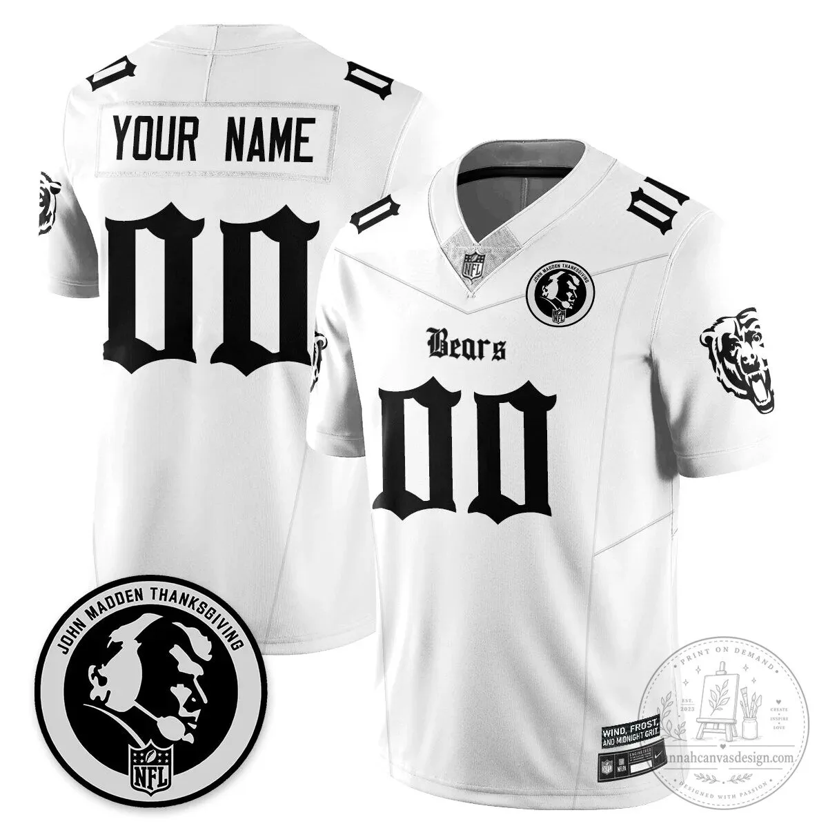 John Madden Chicago Bears Justin Fields Black Football Jersey 53 John Madden Chicago Bears Justin Fields Black Football Jersey