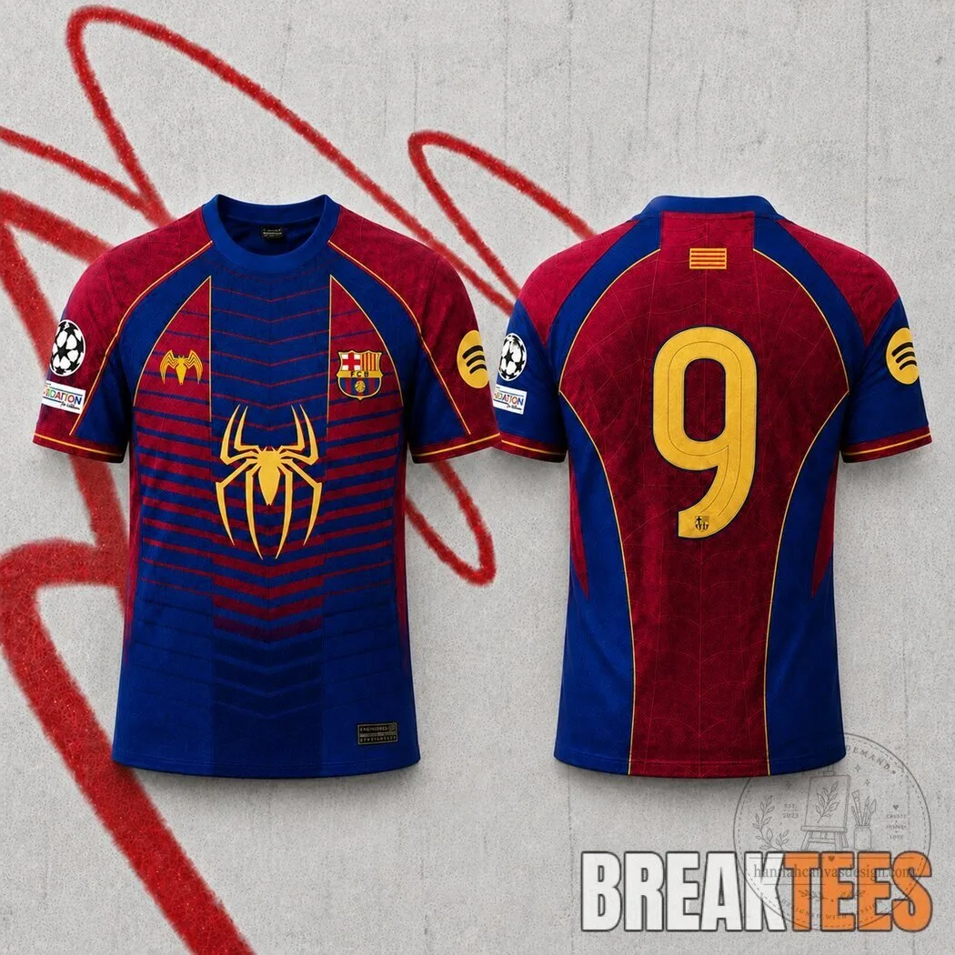 FC Barcelona Spider-Man Number 9 Football Jersey