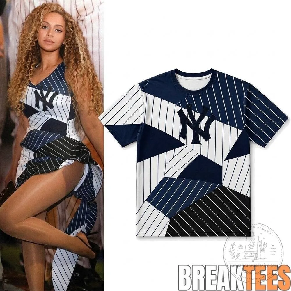 New York Yankees Beyonce Inspired Patchwork Pinstripe Graphic T-Shirt