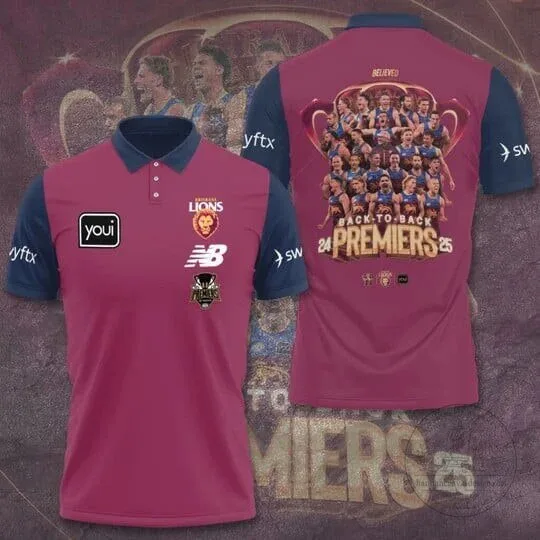 Brisbane Lions Back-to-Back Premiers 2024 2025 AFL Champions Polo Shirt
