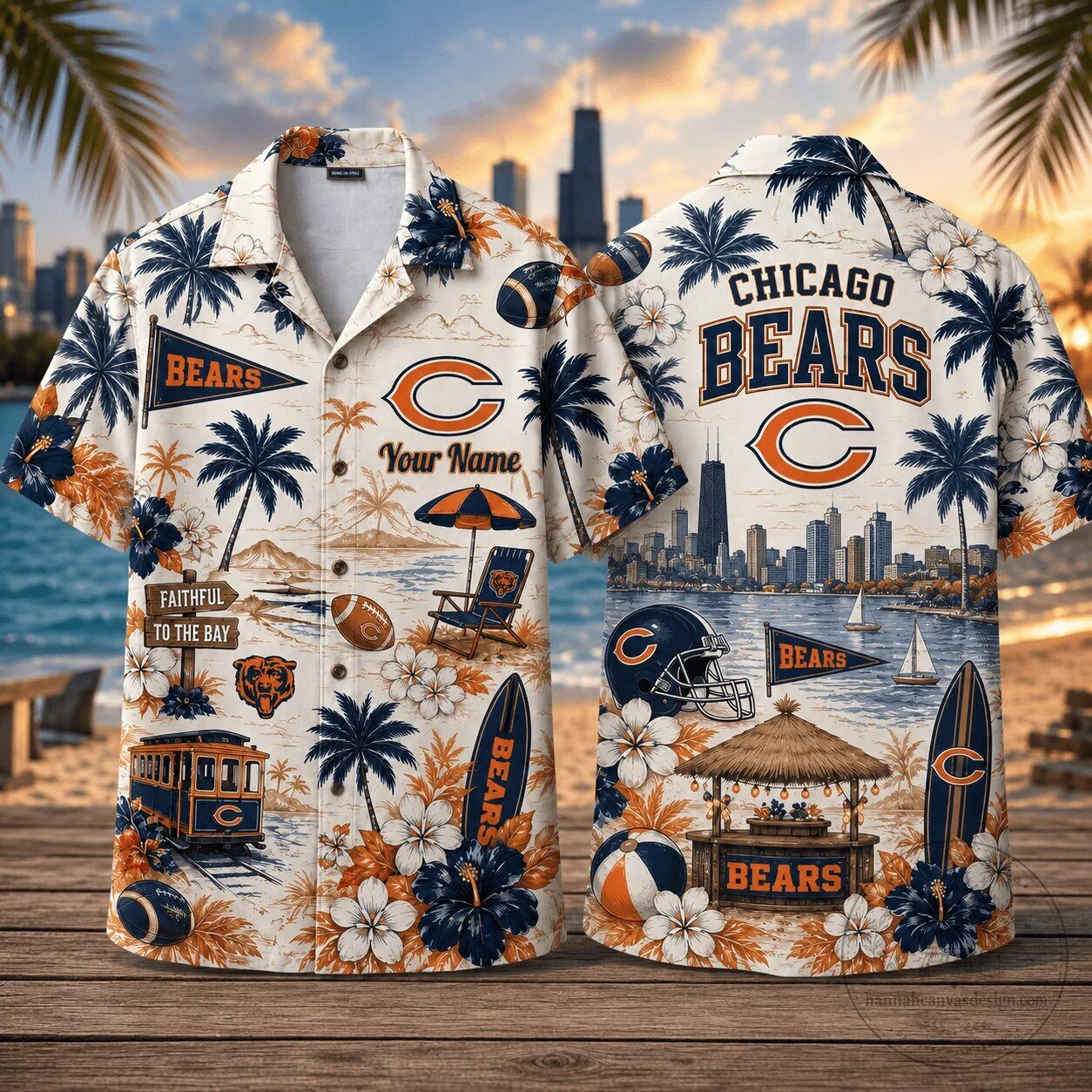 Chicago Bears Personalized Tropical Beach Pattern Hawaiian Shirt for Football Lovers