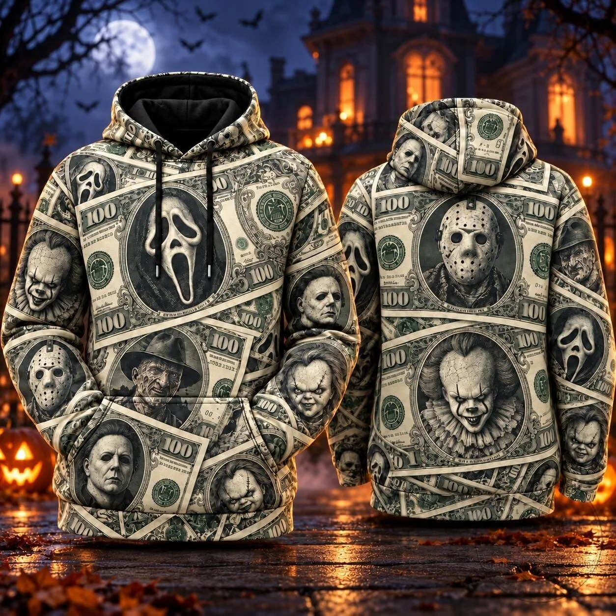 Horror Movie Villains Money Pattern All Over Print Hoodie