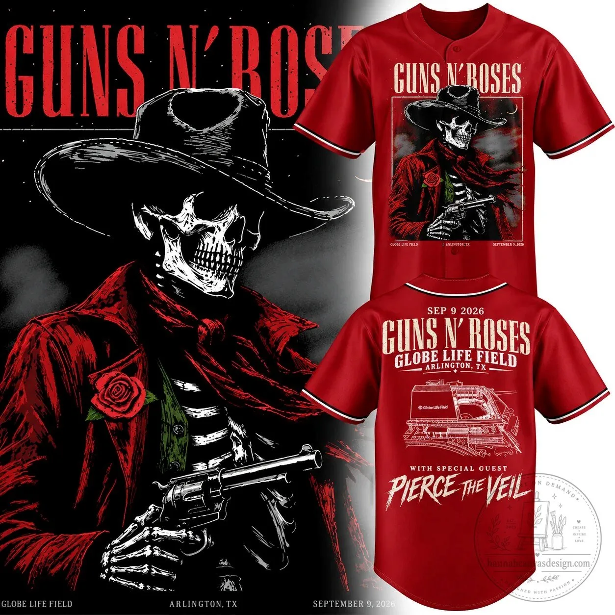 2026 Tour Skeleton Baseball Jersey from Guns N' Roses at Globe Life Field