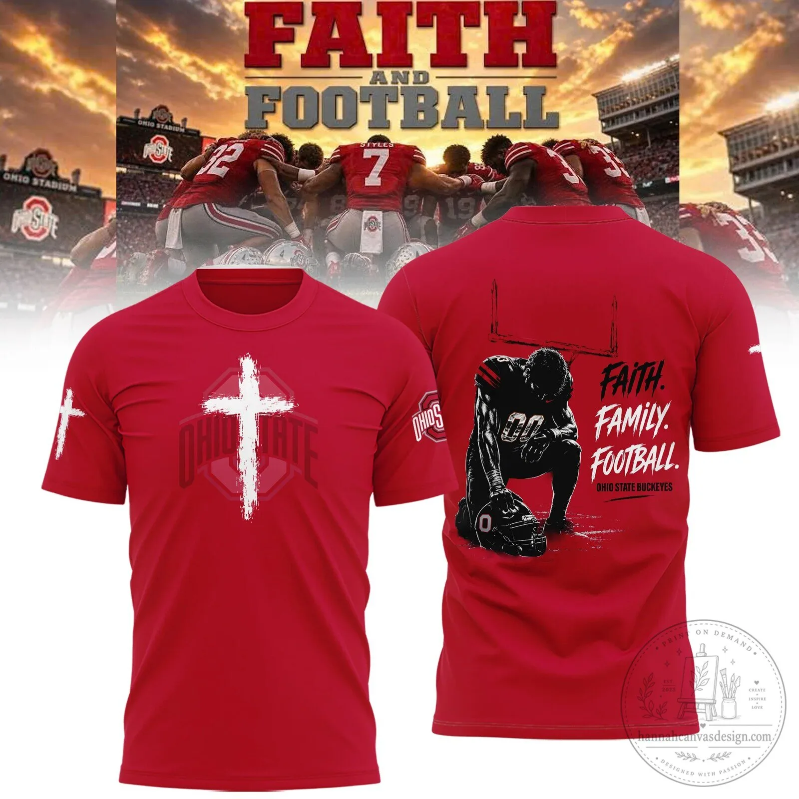 Buckeyes Fan T-Shirt - Faith, Family, and Ohio State Football Pride