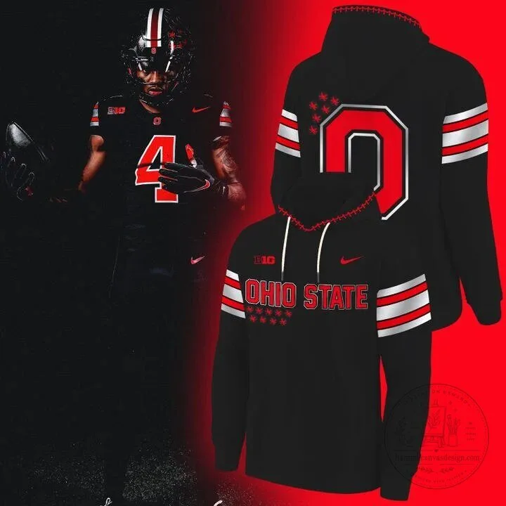 Ohio State Football Black and Red Striped Hoodie with Block O