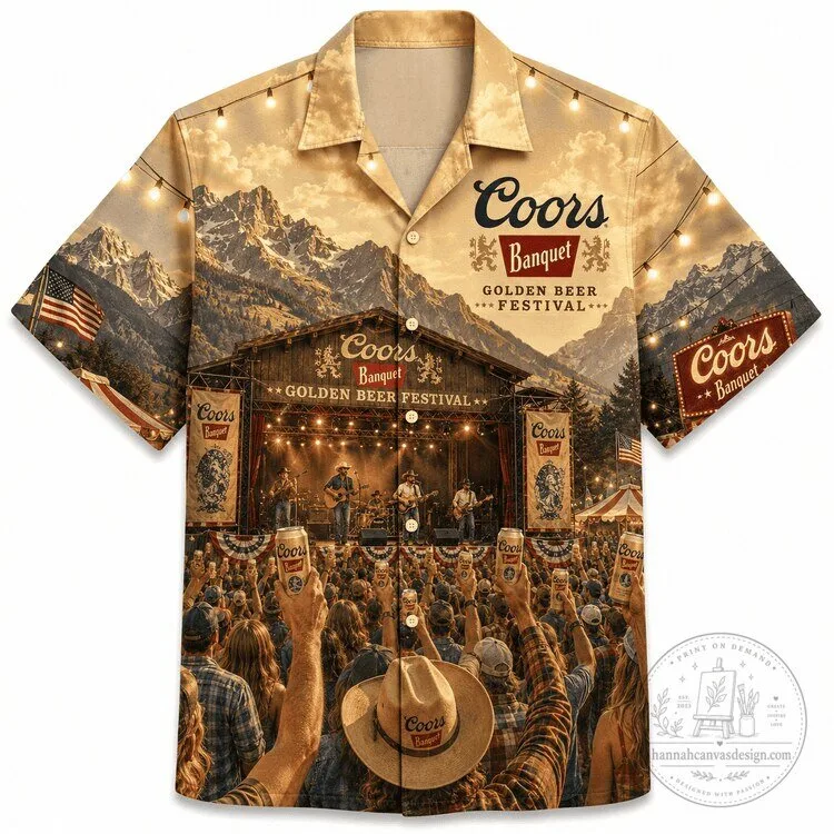 Coors Banquet Golden Beer Festival Mountain Scene Hawaiian Shirt