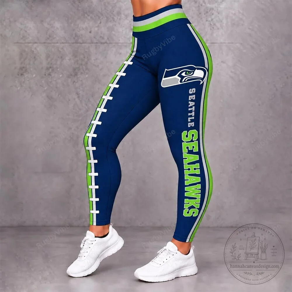 Women's Athletic Leggings Featuring Seattle Seahawks Football Team Logo