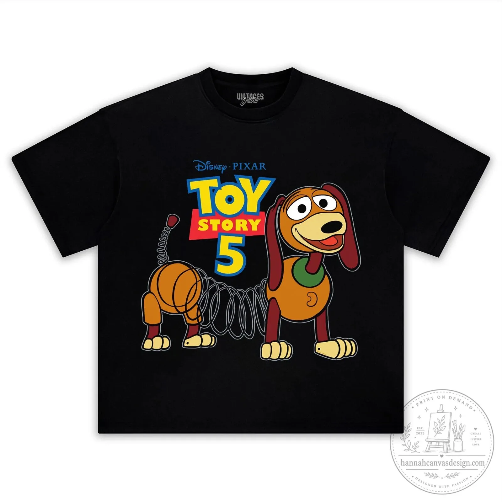 Disney Pixar Toy Story 5 Slinky Dog Character Black T-Shirt