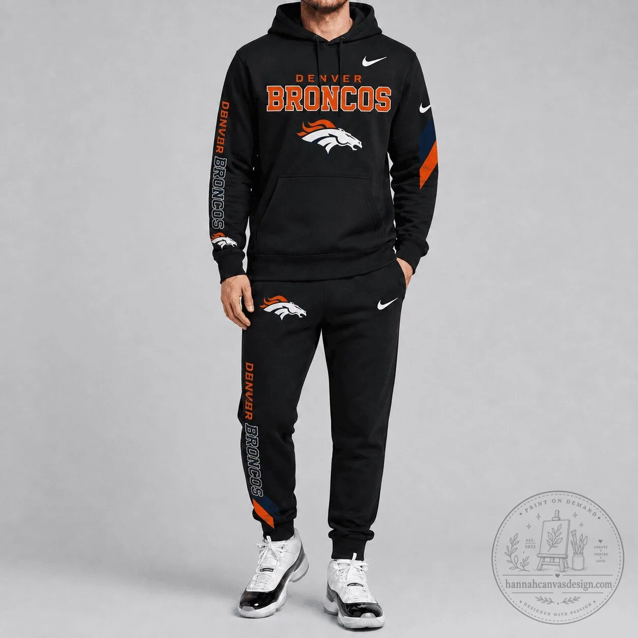 Denver Broncos National Football League Team Logo Black Hoodie and Sweatpants Set