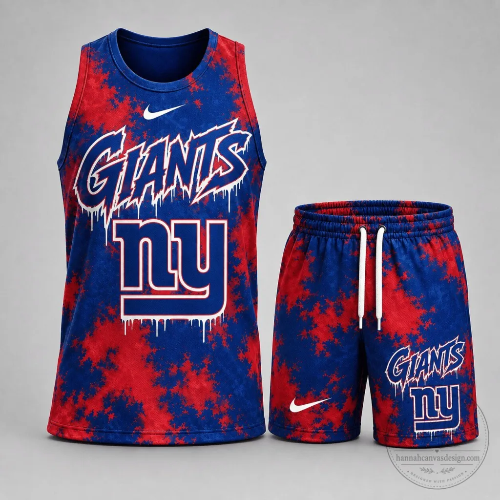 New York Giants NFL Football Team Red Blue Splash Dye Tank Top and Shorts Set New York Giants NFL Football Team Red Blue Splash Dye Tank Top and Shorts Set