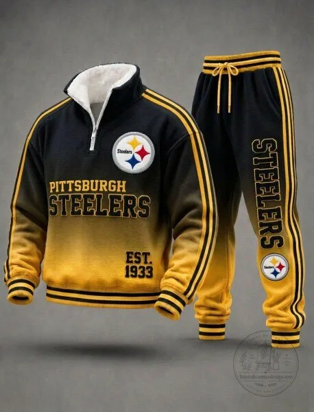 Pittsburgh Steelers Ombre Gold Black Quarter-Zip Sweatshirt and Jogger Pants Set