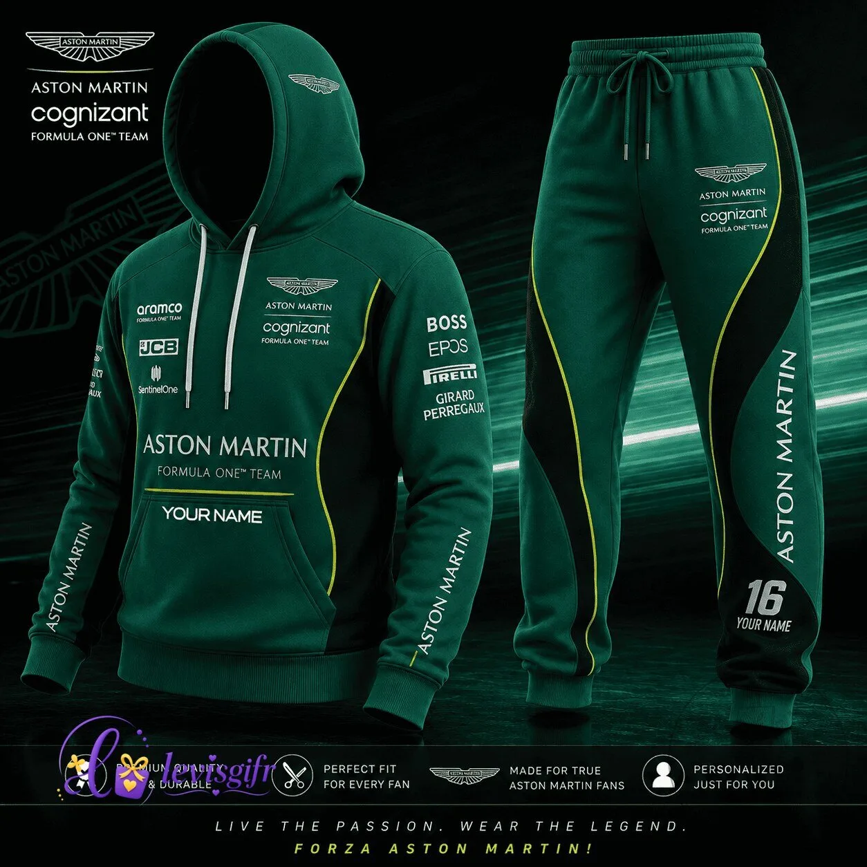 Aston Martin Racing Fan Gift Formula One Team Hoodie and Pants Set