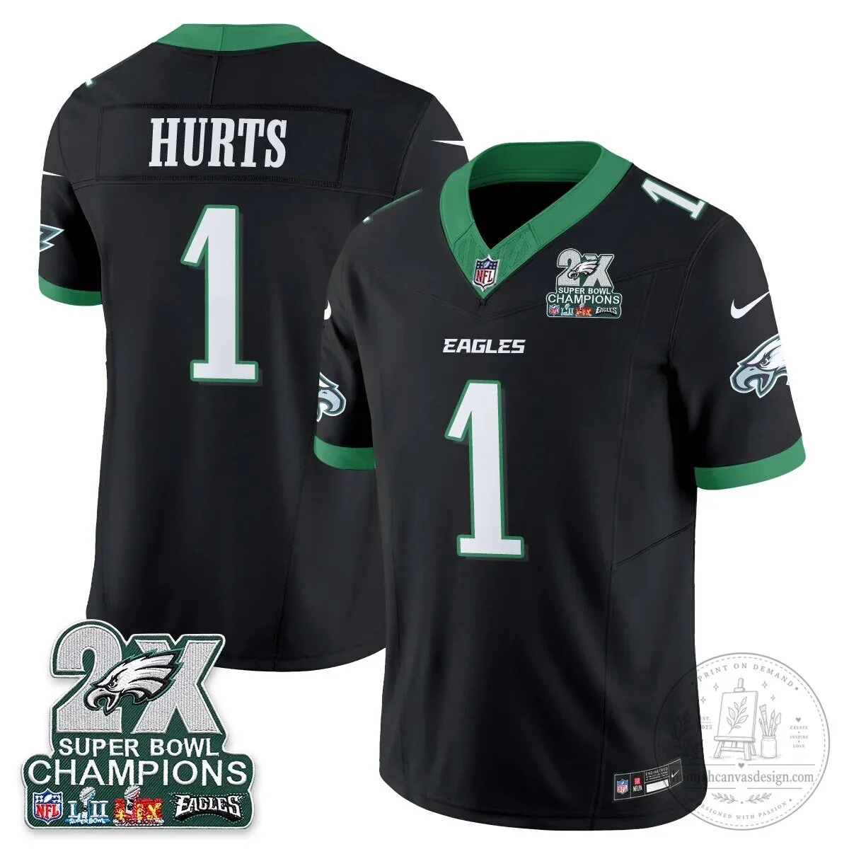 Philadelphia Eagles Fan Jalen Hurts Super Bowl Champions Black Football Jersey