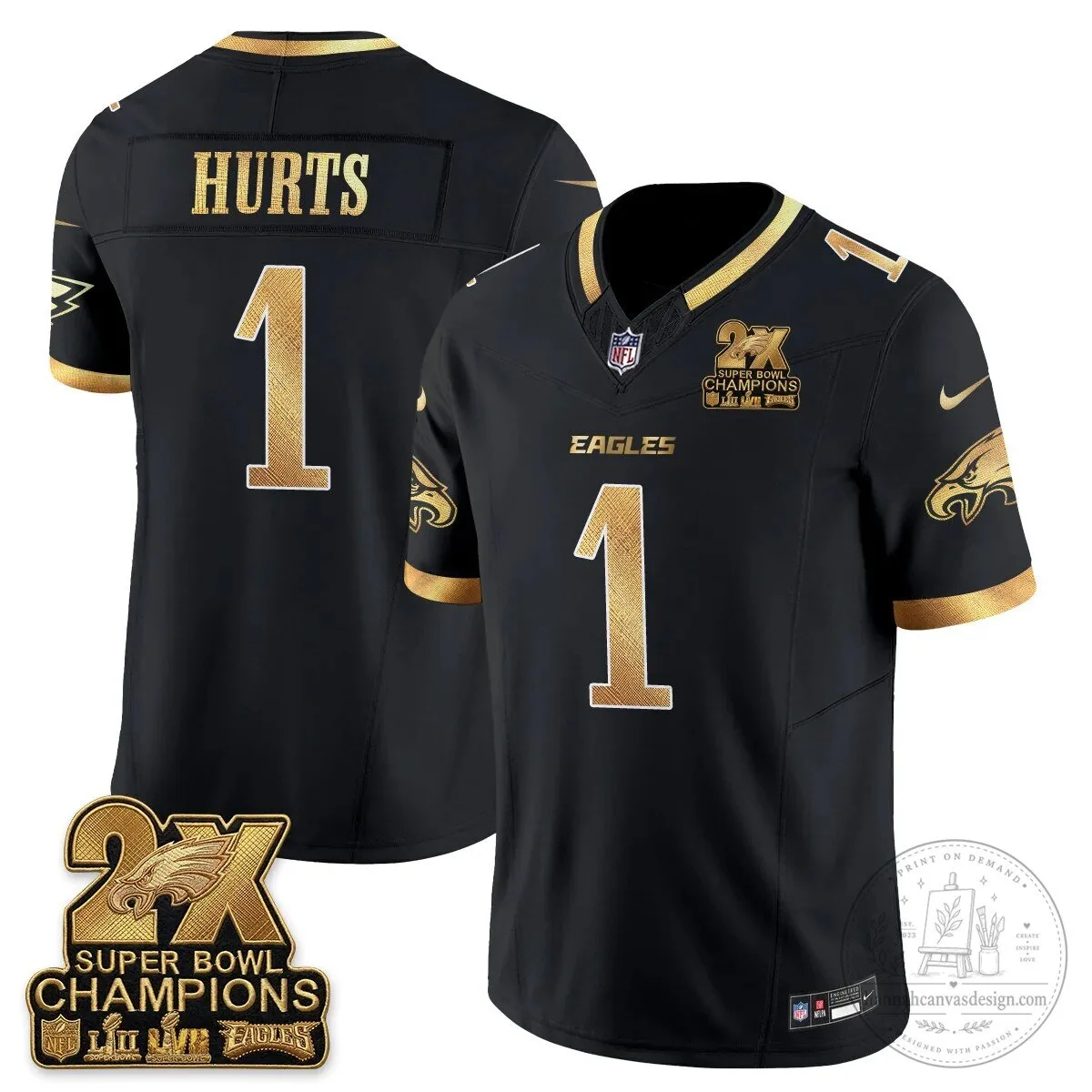 Philadelphia Eagles Fan Jalen Hurts Super Bowl Champions Black Football Jersey 55 Philadelphia Eagles Fan Jalen Hurts Super Bowl Champions Black Football Jersey